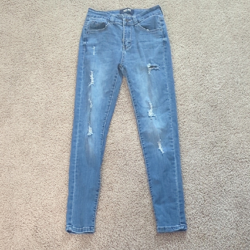 Wax Jean Women's Light Blue Distressed Skinny Jeans